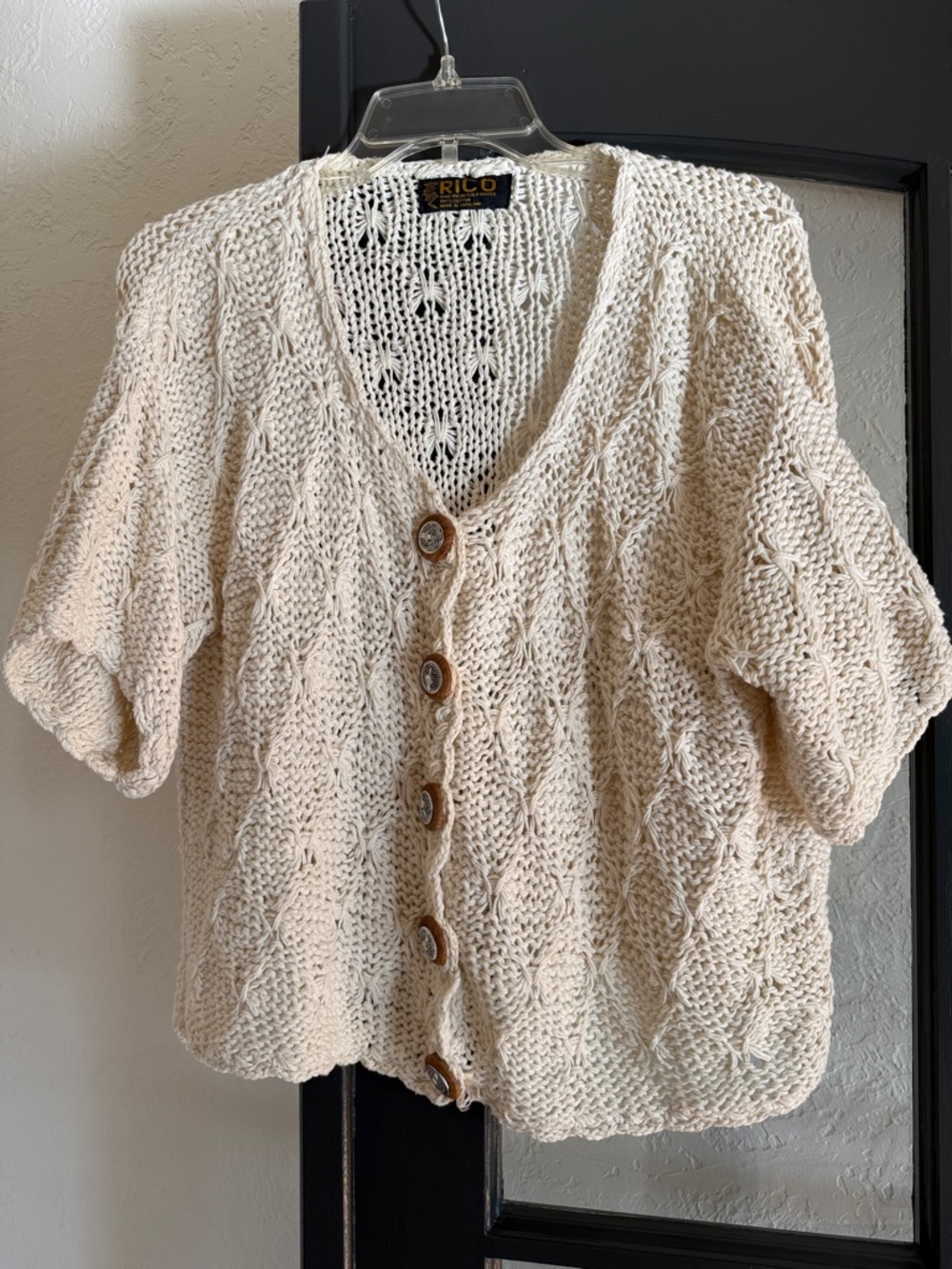 RICO Cream Open-Knit Button-Front Cardigan